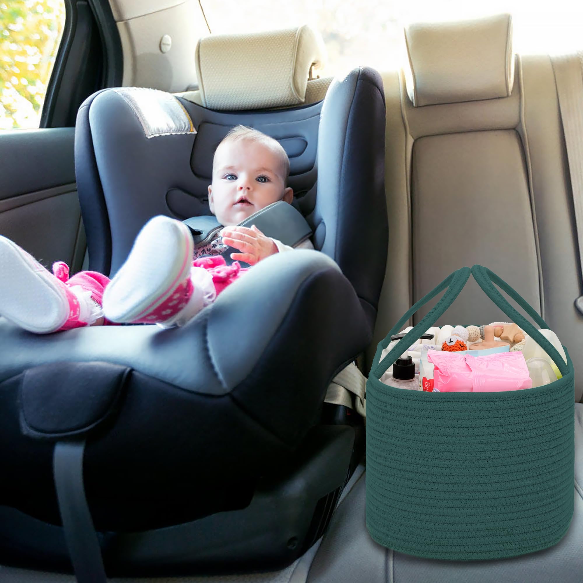 COMSE Baby Nappy Caddy Organizer, Nappy Basket, Car Diaper Change Organizer, Portable Tote Bag with Divider - Image 4