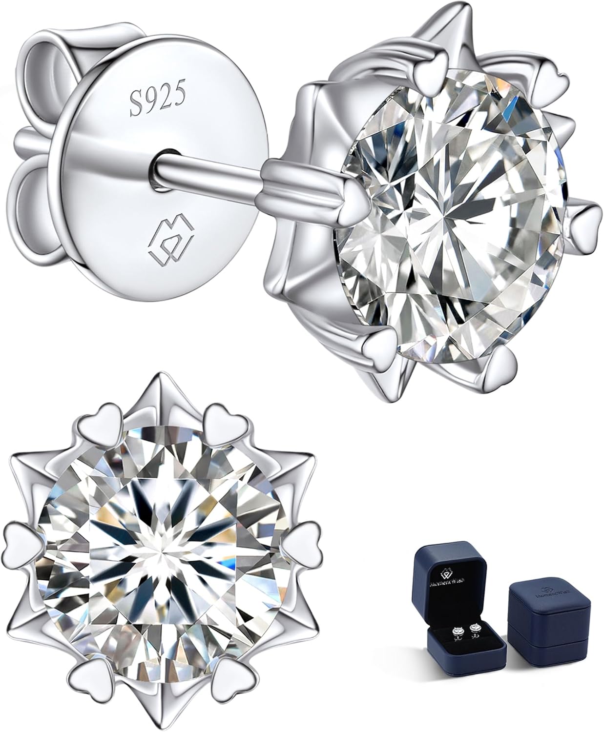 MomentWish Moissanite Earrings, Birthday Gifts for Her, D Color VVS1 Clarity Moissanite Stud Earrings, White Gold Plated 925 Sterling Silver Studs Jewelry for Women Men