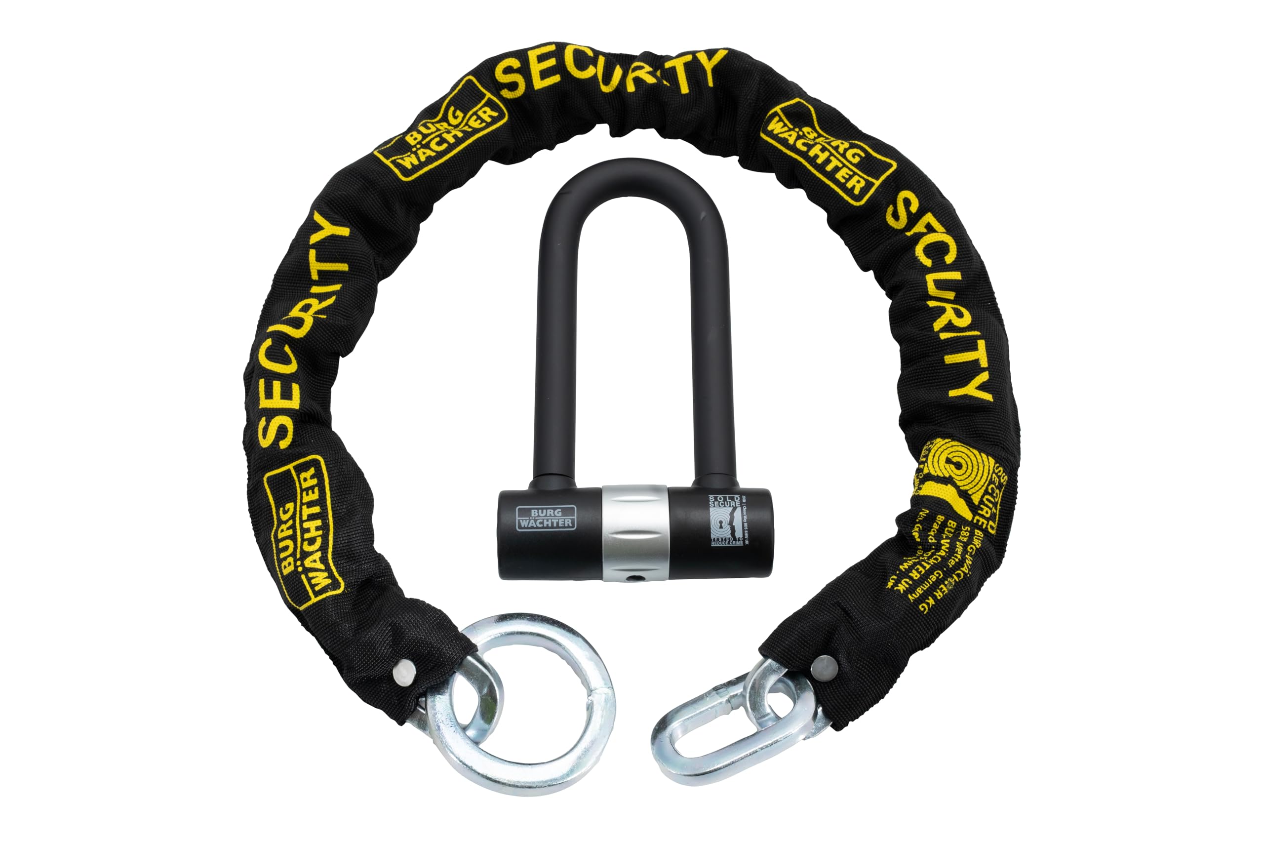 Burg-Wächter Black Burg Wachter 200D 16Mm Heavy Duty D-Lock Padlock & 1M Chain – Sold Secure Diamond & Gold Rated Bike Motorcycle Ebike Scooter Security Lock