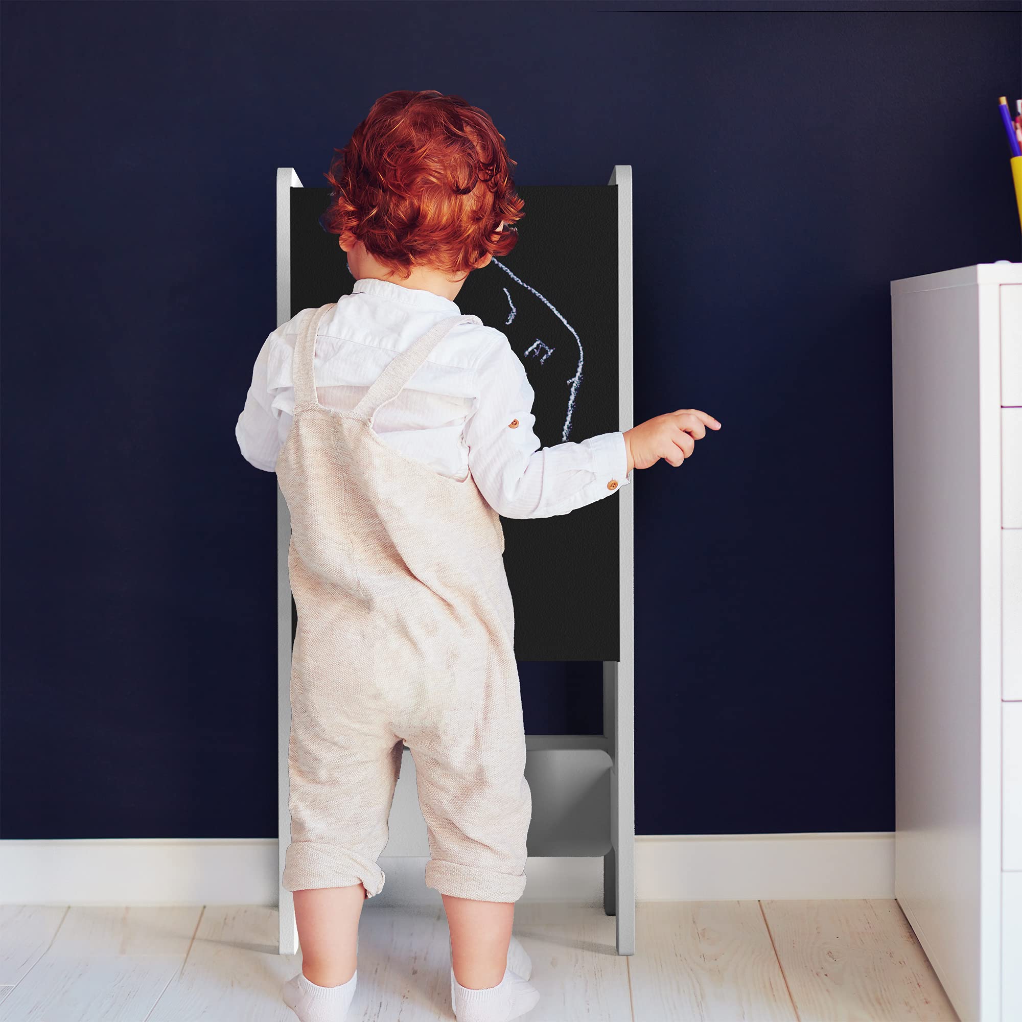 Kitchen Step Stool & Chalkboard Desk for Toddlers Easily Turns