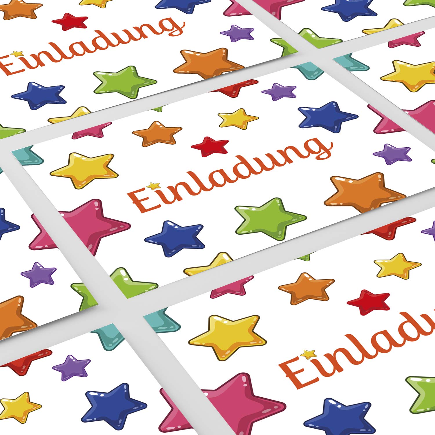 Kindergeburtstag Einladungs-Set – 8 Karten, Umschläge, Tüten & Aufkleber Mit Sternen-Motiv