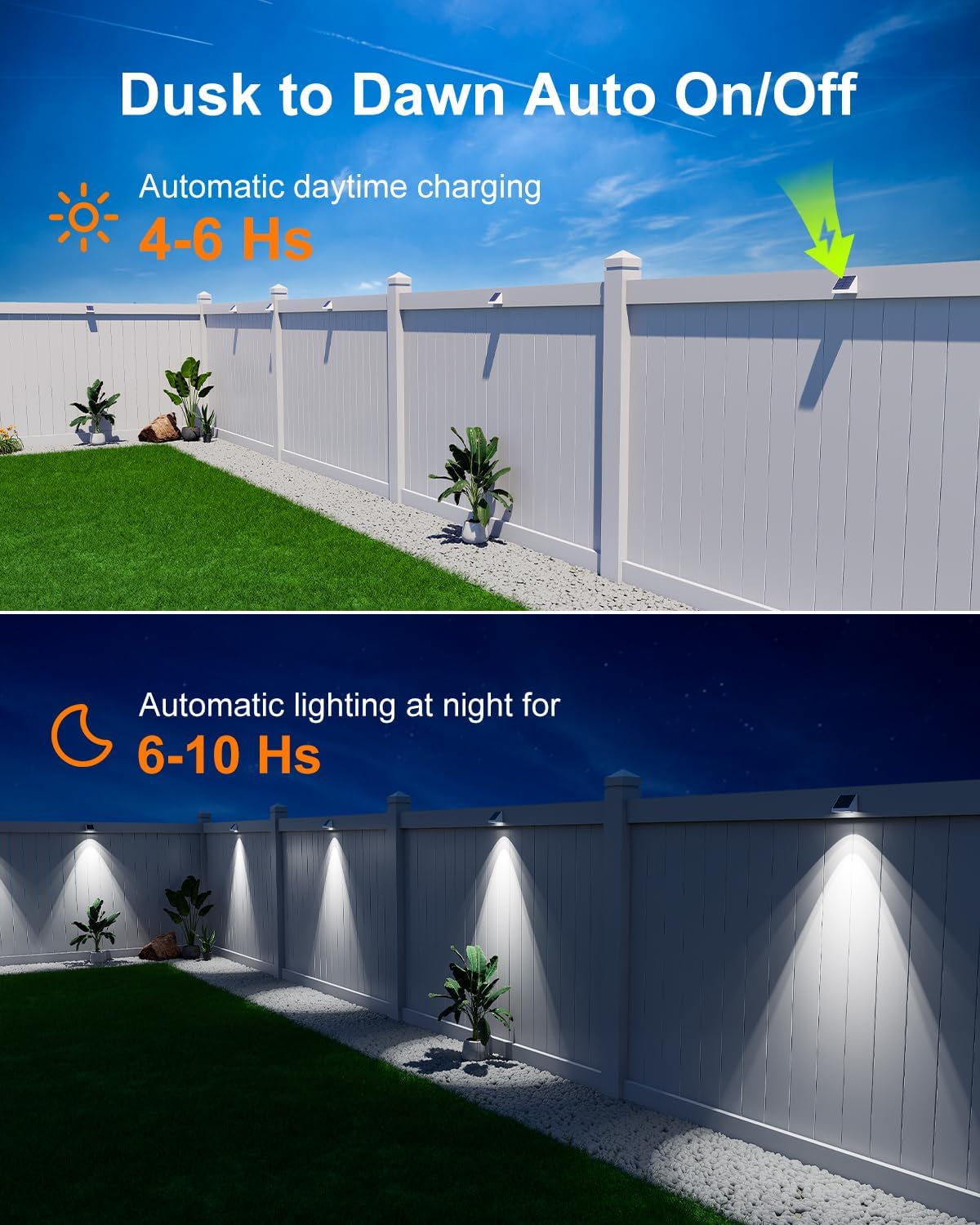 12 Pack Decorative Solar Powered Fence Lights Outdoor Waterproof with Cool White LED Spot Lens, for Outside Wall, Deck, Patio, Yard, Rail, Designed for Enhanced Security, Easy Install(White Shell) - Image 5