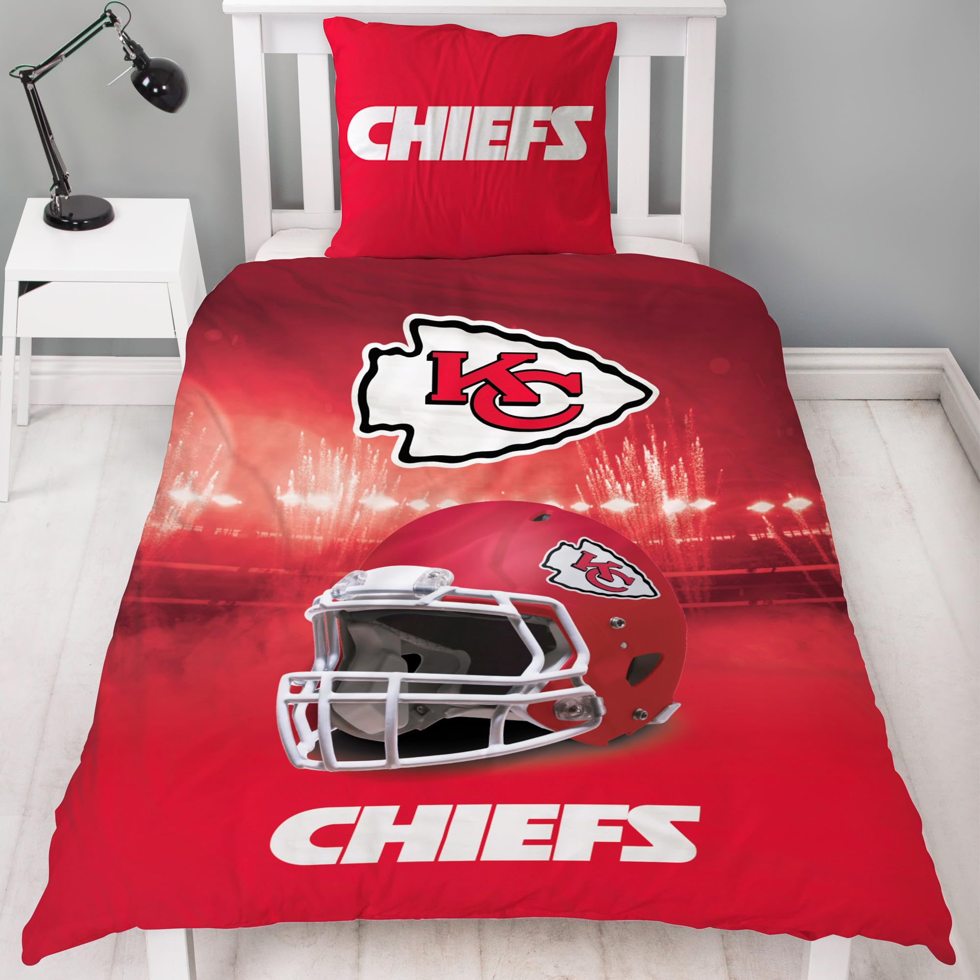 BERONAGE NFL Kansas City Chiefs Bettwäsche 135 x 200 cm + 80 x 80 cm 100% Baumwolle Renforcé-Linon-Qualität Reißverschluss American Football Fan Super Bowl Nation Kingdom deutsche Größe