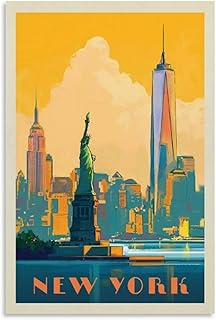 Poster vintage de la Statue de la Liberté de New York - Impression sur toile - Décoration murale moderne pour chambre à coucher - 30 x 45 cm