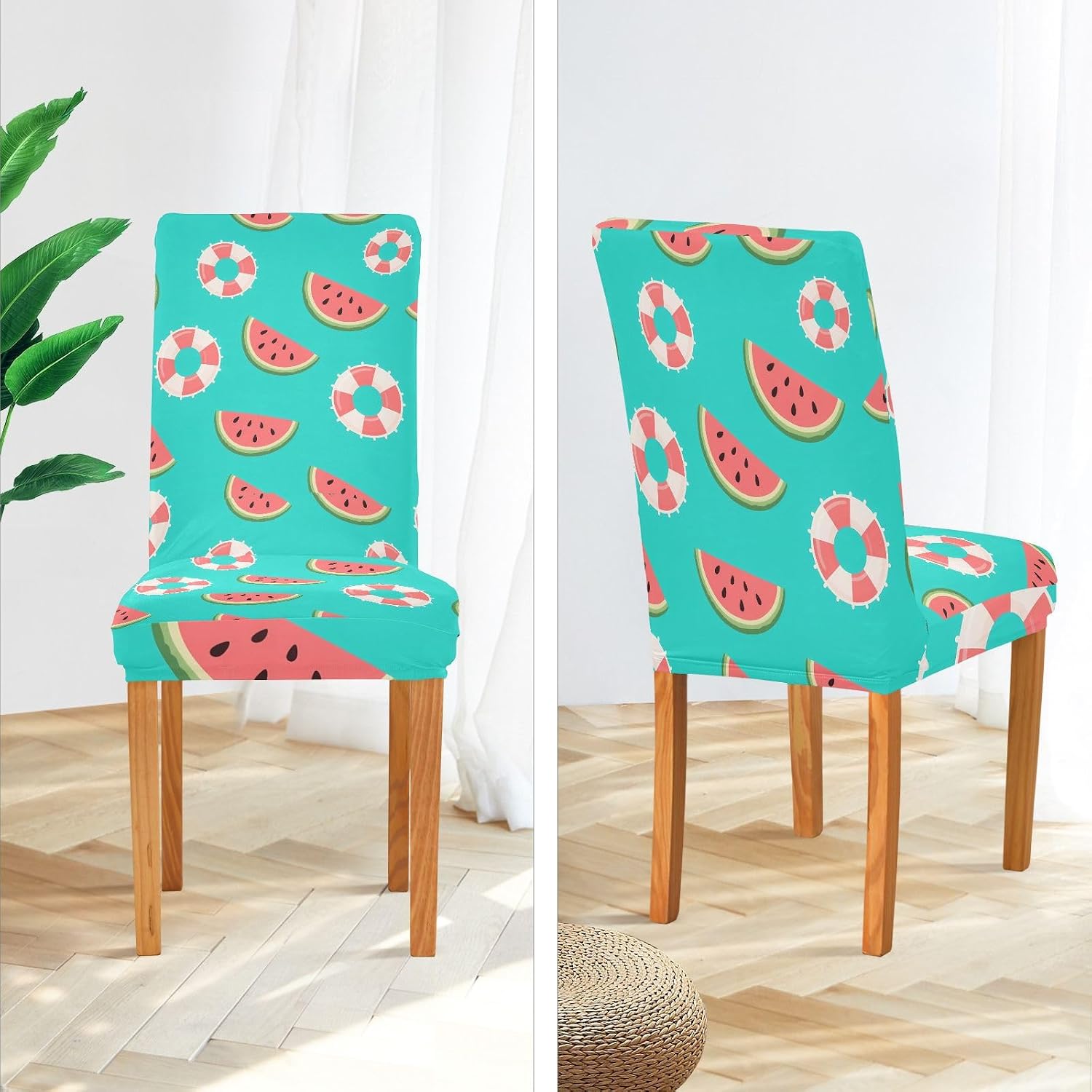 ALAZA Chair Covers for Dining Room, Watermelon Swimming Ring Pattern Stretch Chair Cover Sets Chair Protector Removable Washable for Ktichen Restaurant Hotel