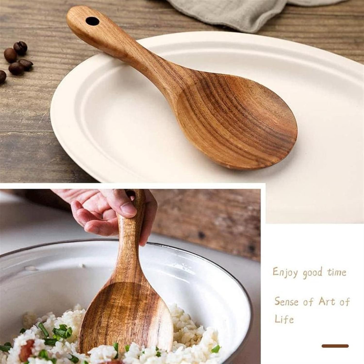 Ladles Teak Wood Tableware Spoon Handled Wooden Rice Wooden Ladle Kitchen Tool Cooking Spoon Tablespoon for Home Kitchen Gadget soup spoon