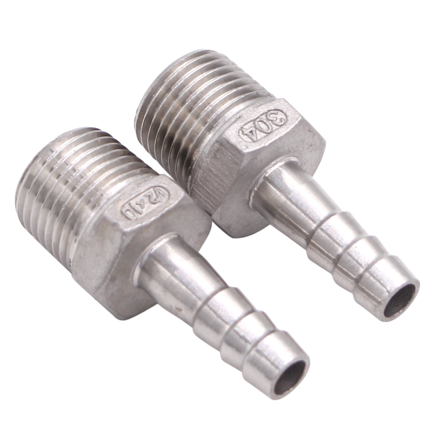 Stainless Steel Hose Barb Fitting,3/8" Hose Barb To 1/4" Male NPT, For Water Fuel Air (Pack Of 2