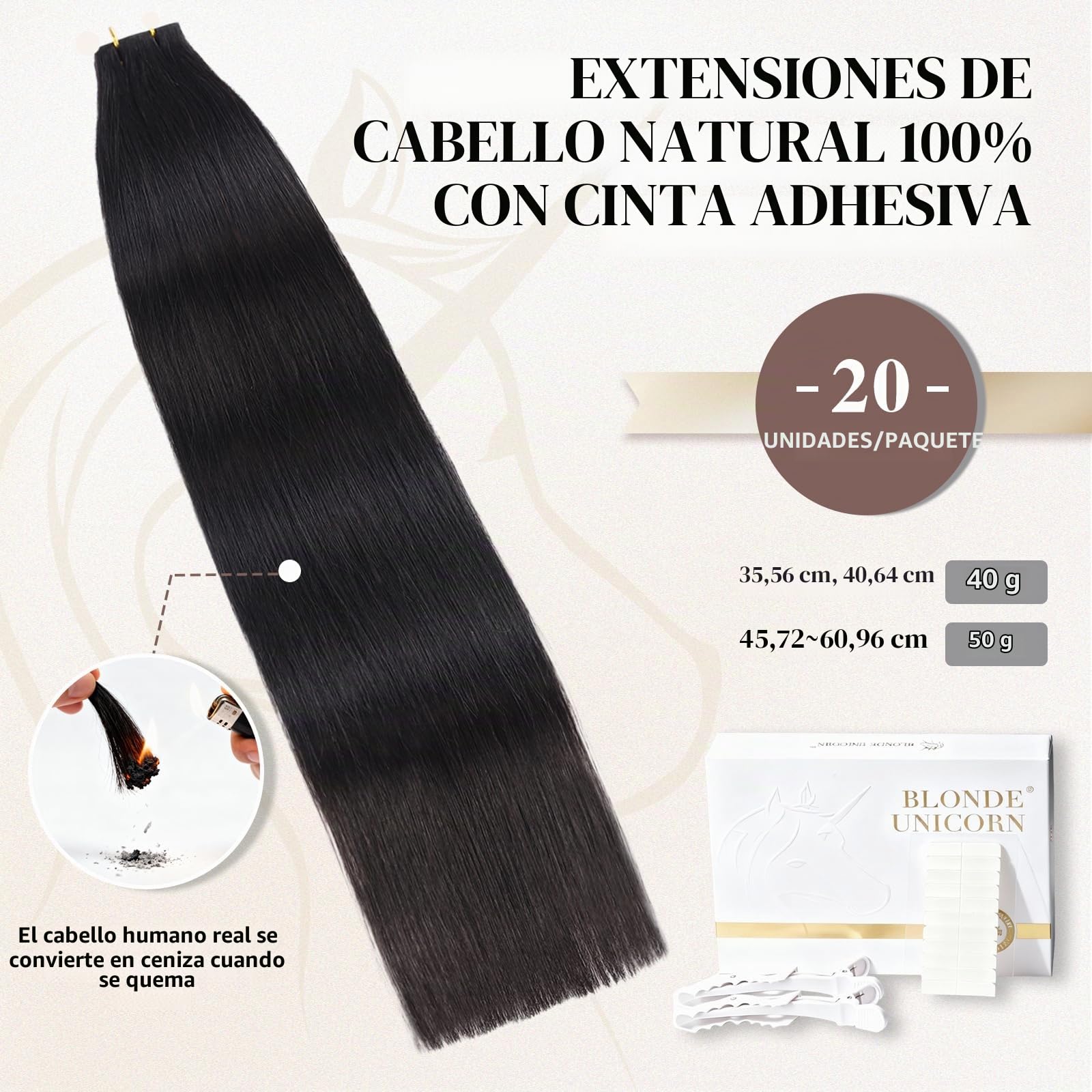 Extensiones Adhesivas Pelo Natural 20pcs Extensiones Pelo Natural 35cm Negro natural Extension de Cabello Naturales Invisibile Cabello Humano Naturales 40g(14inch,1B#)