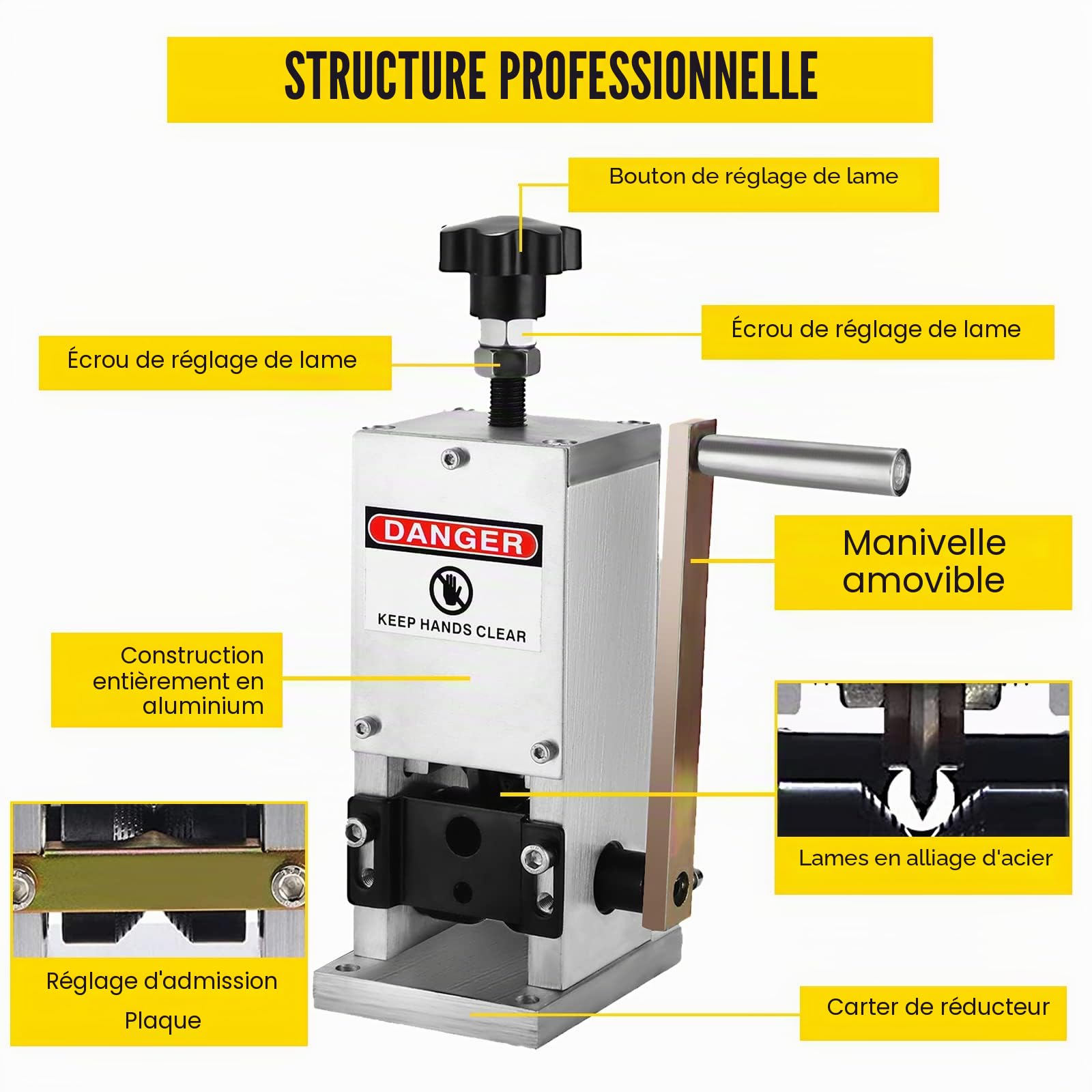 VEVOR Machine à dénuder pour câble de 1,5 à 25 mm, pince à dénuder multiple en alliage d'aluminium, machine à dénuder manuelle, éplucheuse de câble avec vitesse de dénudage pour le traitement du
