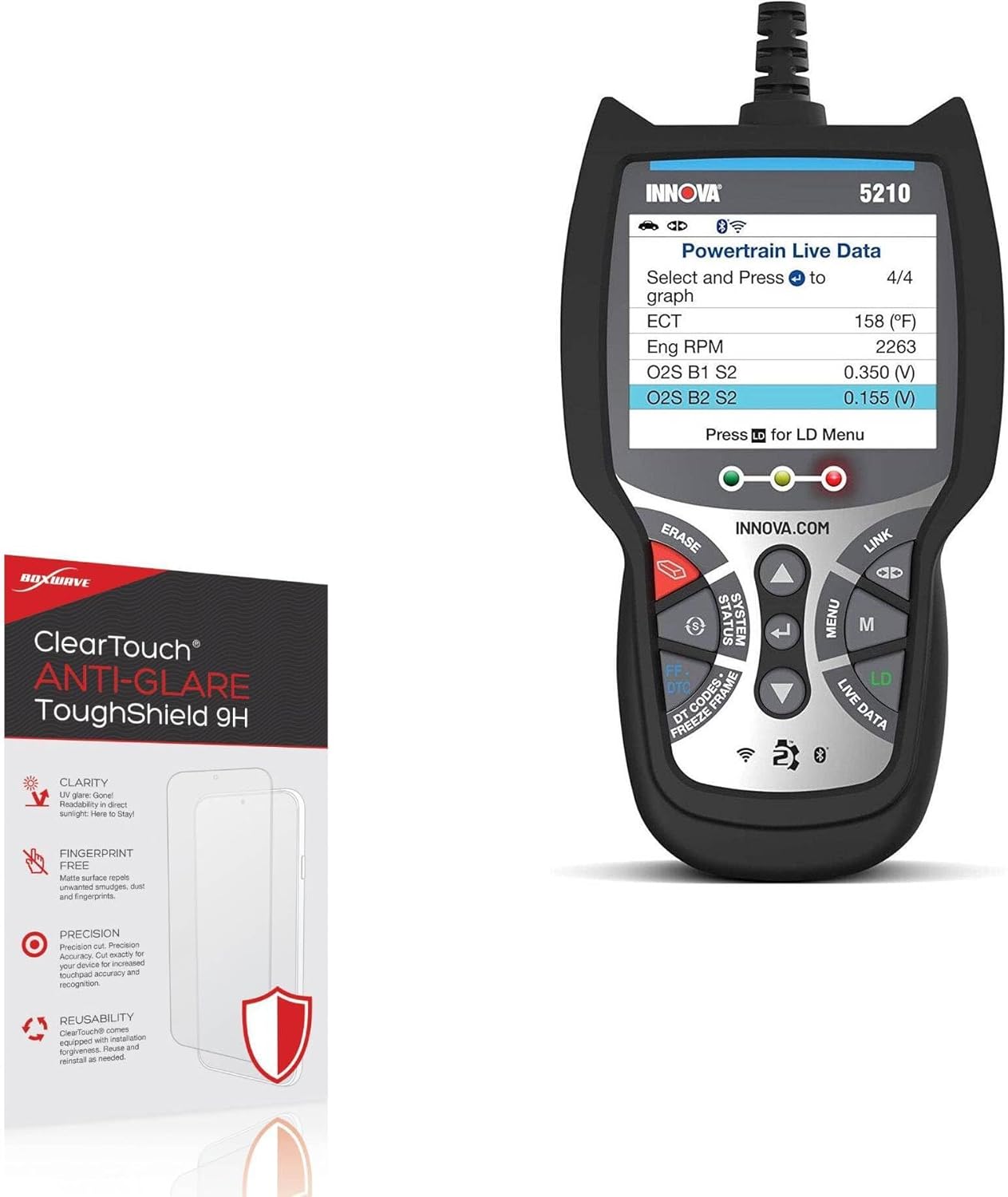 BoxWave Screen Protector Compatible With Innova 5210 OBD2 Scanner Diagnostic Tool (2.8 in) - ClearTouch Anti-Glare ToughShield 9H (2-Pack), Anti-Glare 9H Tough Flexible Film Screen Protector