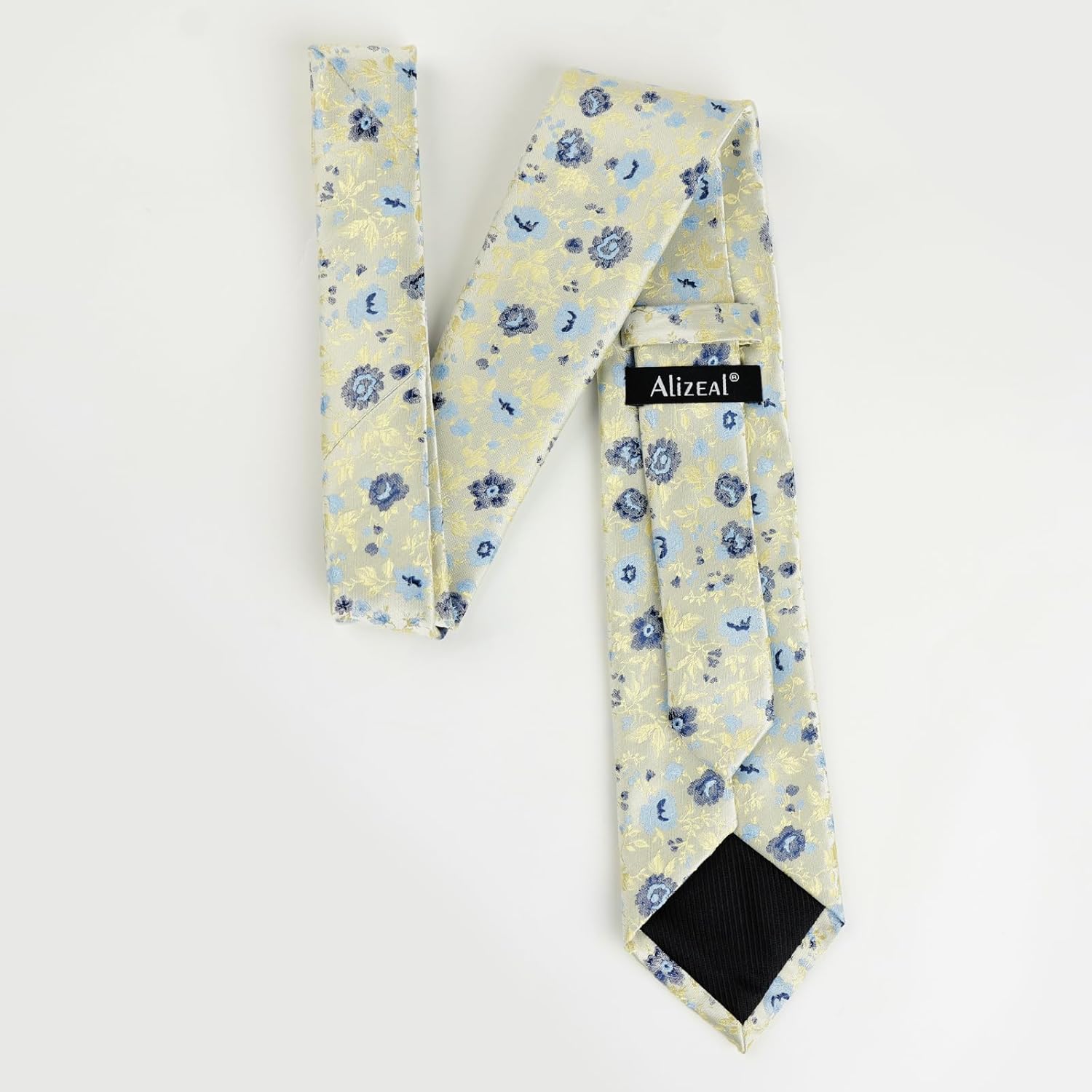 Alizeal Mens 3.15inches Light Color Rustic Tie with Flower Printed Handkerchief - Image 2