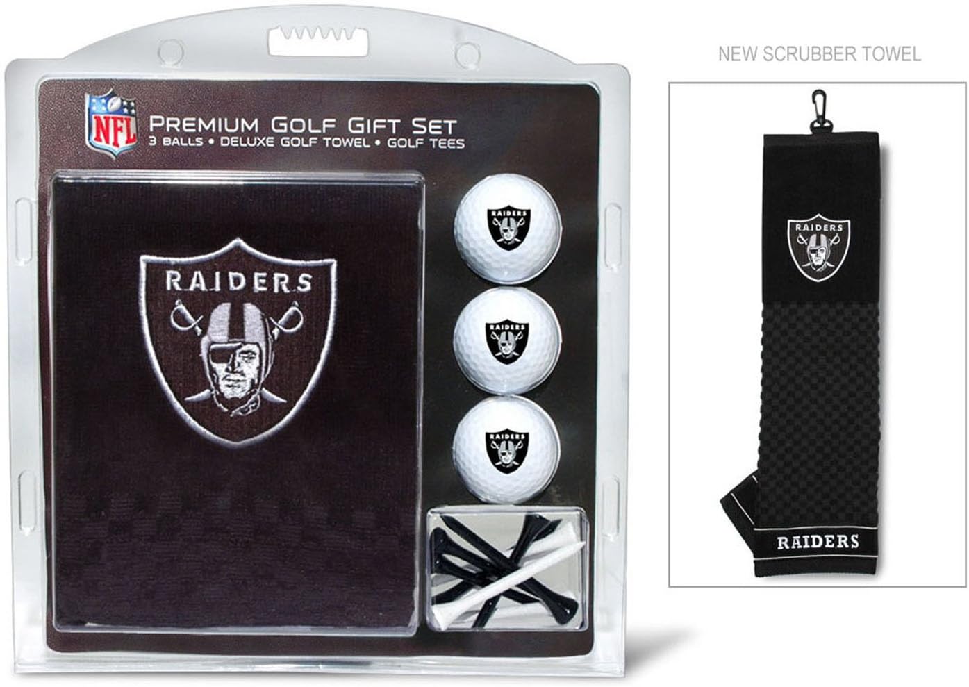 This Team Golf Set includes the following: (1) 16" x 22" 100% cotton tri-folded embroidered towel with scrubber pattern, swivel clip for easy bag attachment and school logo embroidery; (2) 3 regulation golf balls with full color team logo durable imprint; and (3) multi-colored tees. All Team Golf product is officially licensed by the NFL, NCAA, MLB, NHL, or Military.