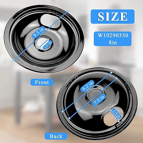 Miniatura 3 de APPLIANCEMATES W10290350 W10290353 - Juego de sartenes de goteo de porcelana para quemador Whirlpool, cuencos de goteo para estufas eléctricas, 4