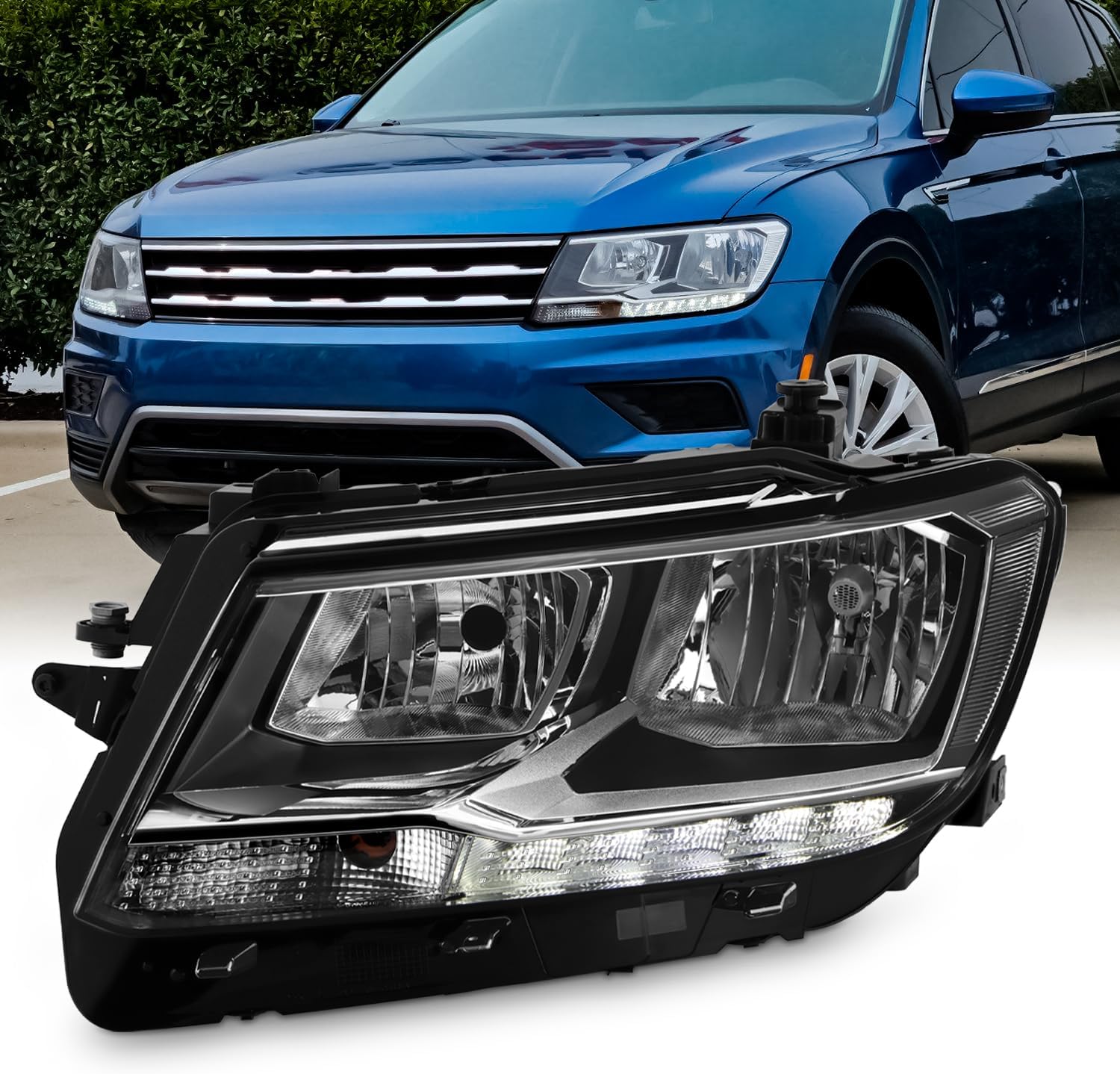 AKKON - Fit 2018 2019 2020 2021 VW Tiguan 18-21 Halogen Type w/LED DRL Turn Signal Headlight Headlamp OE Style Driver Left Side