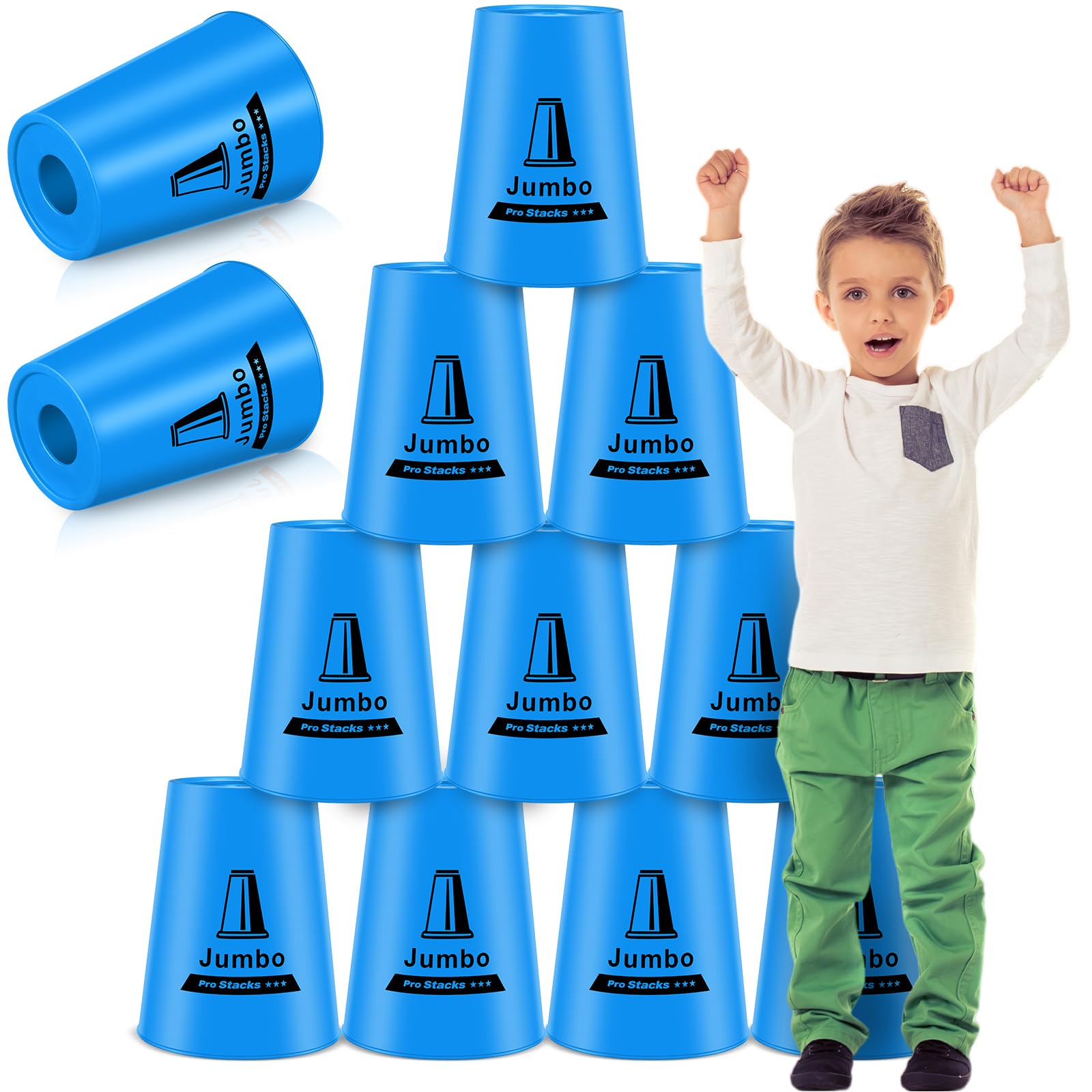 Wonderjune 12 Pcs Speed Training Games Jumbo Stacking Cups Sport Stacking Cups for Classroom Travel Party Challenge Competition for Boys and Girls(Blue)