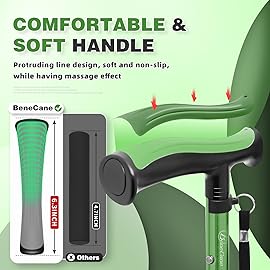 BeneCane Walking Cane for Men & Women Walking Stick for Seniors Folding Canes Quad Cane Adjustable Lightweight Sturdy Collapsible Heavy Duty with Soft TPR T-Handle and Travel Bag