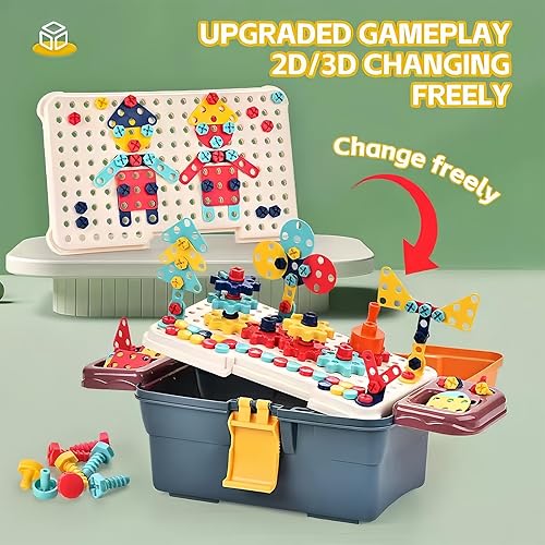 Miniatura 5 de CZOALX Juego de herramientas para niños, caja de herramientas para niños, taladro eléctrico de simulación, juguetes educativos de construcción para