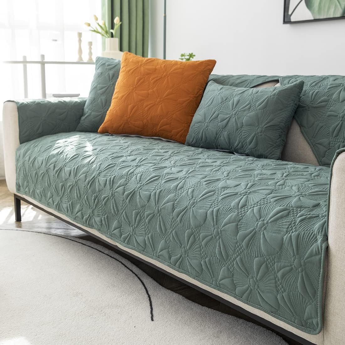 vctops Pack of 2 Embroidery Square Throw Pillow Covers for Couch Bed Sofa Farmhouse Neutral Solid Color Soft Cushion Covers Pillowcase (Green B,18"x18")