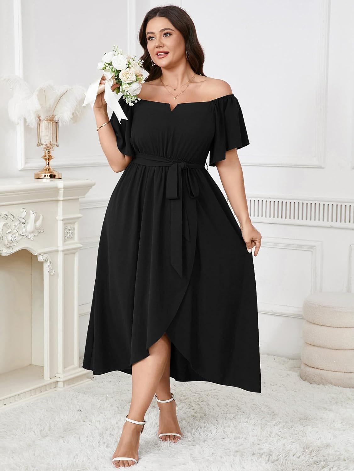 Women's Plus Size Maxi Dress Short Sleeve Square Neck Flowy A Line Wedding Guest Cocktail Long Dress - Image 7