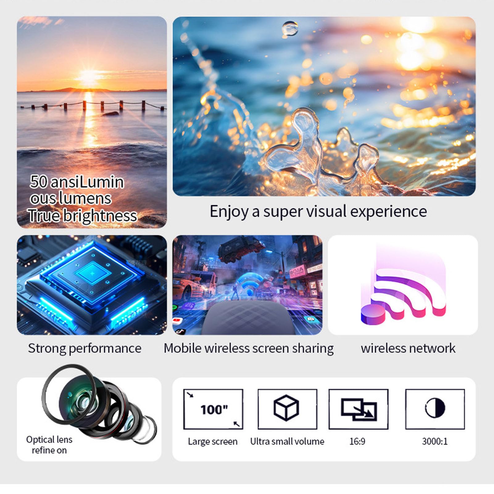 Miniprojektor z Wi-Fi i Bluetooth, Przenośny Projektor 1080P Full HD 4K z Pilotem, Inteligentny Projektor 180 z Systemem Android 12.0, do Użytku na świeżym Powietrzu/kinie Domowym