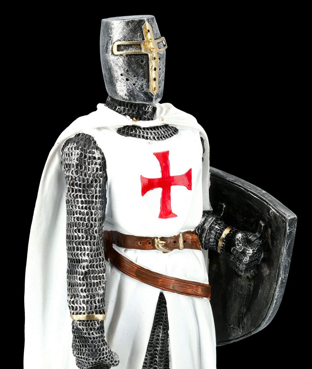 Bianco Cavalieri Templari Figura con Scudo e Spada Templari, Figura-Decorativa, Articolo Decorazione, Statua, Scultura, Mittelalter-Figur, H 30 CM