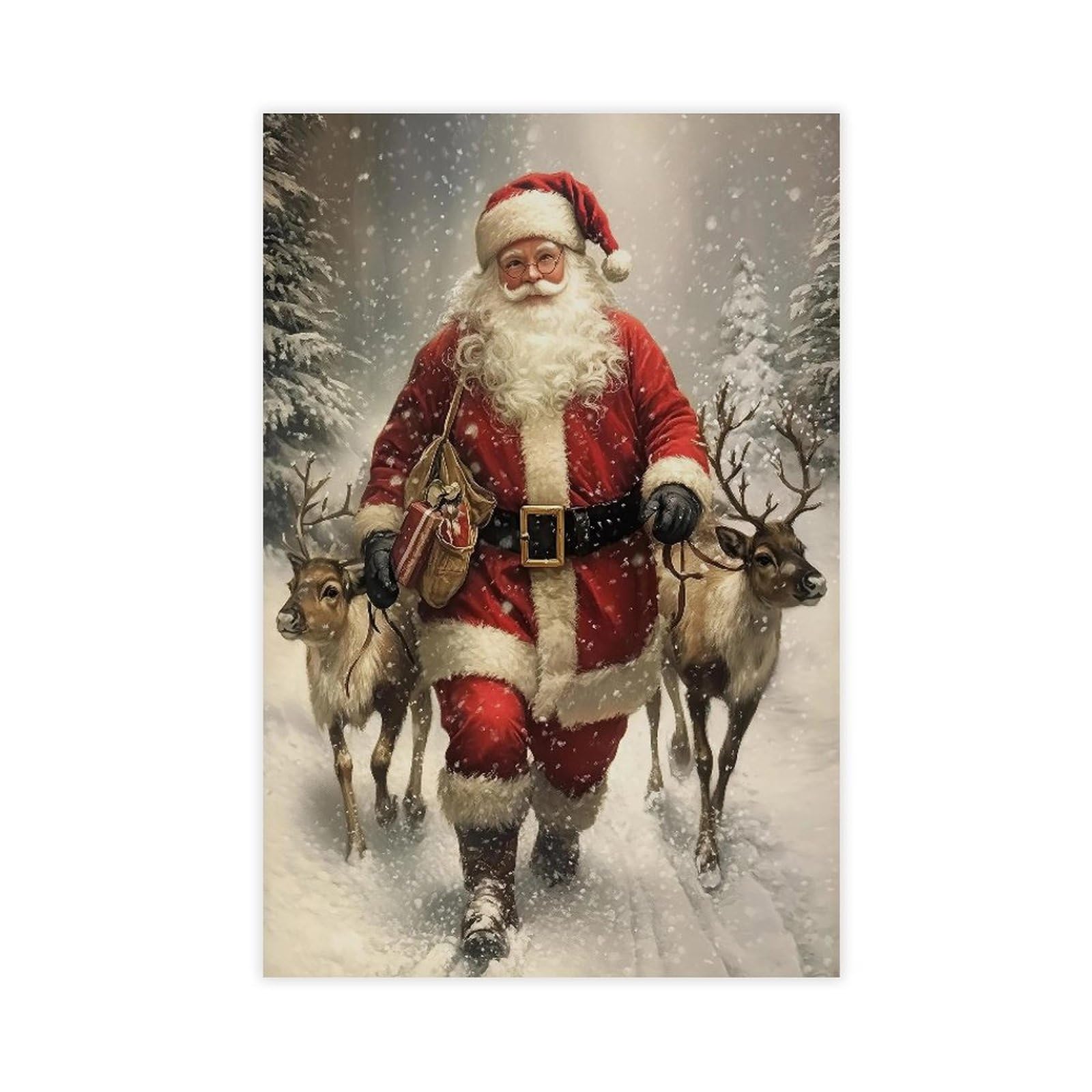 Bareronor Santa Claus Reindeer Canvas Poster for Dorm Room Decor Gift
