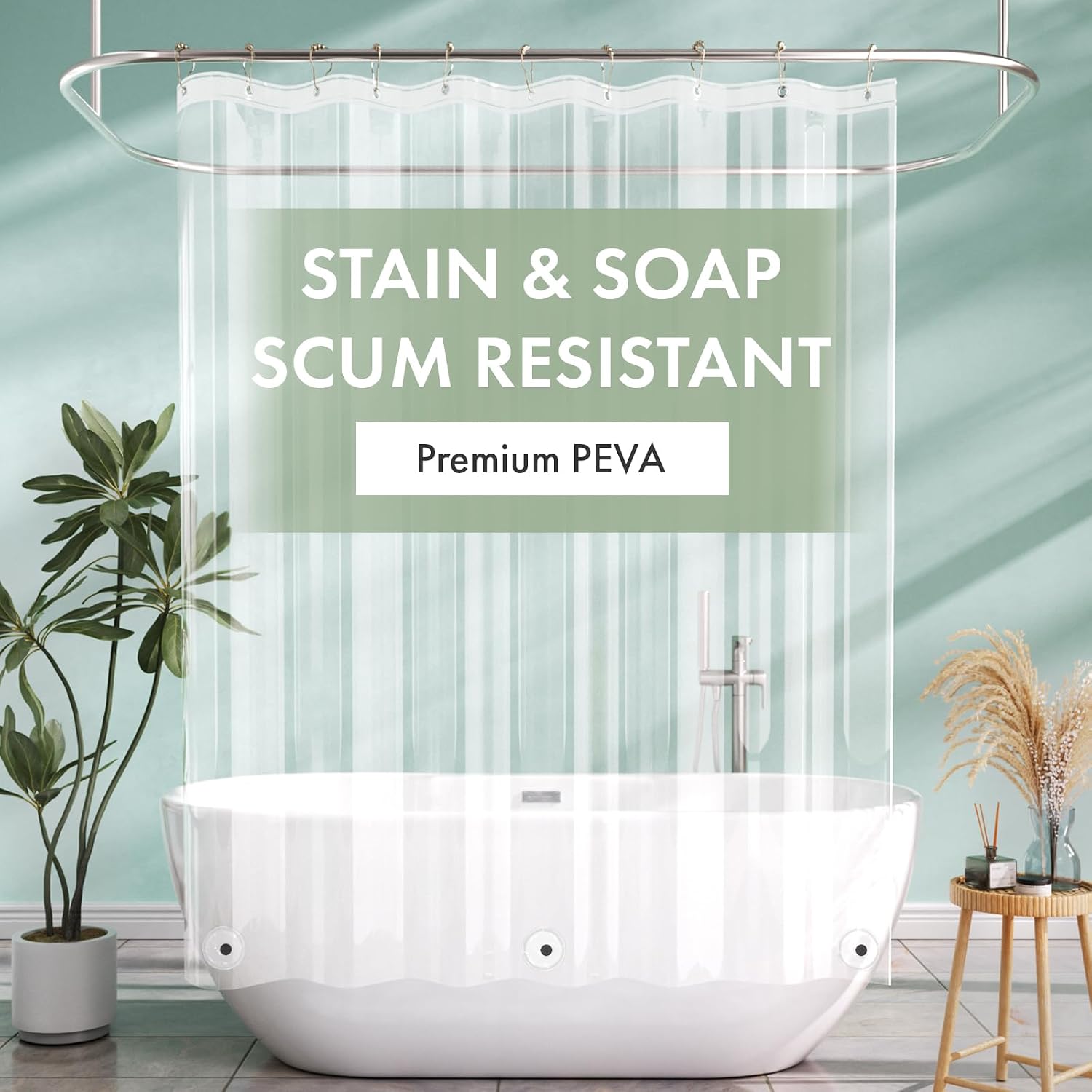 AmazerBath Camper Shower Curtain Liner 60x64, Clear Shower Curtain Liner, Waterproof Plastic Shower Liner, Cute Lightweight PEVA Shower Curtain with 3 Magnets and 10 Rustproof Metal Grommets