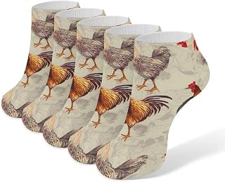 Chicken Print Athletic Ankle Socks for Women Men Running Hiking Cotton Socks Low Cut No Show Sock (5 Pack)