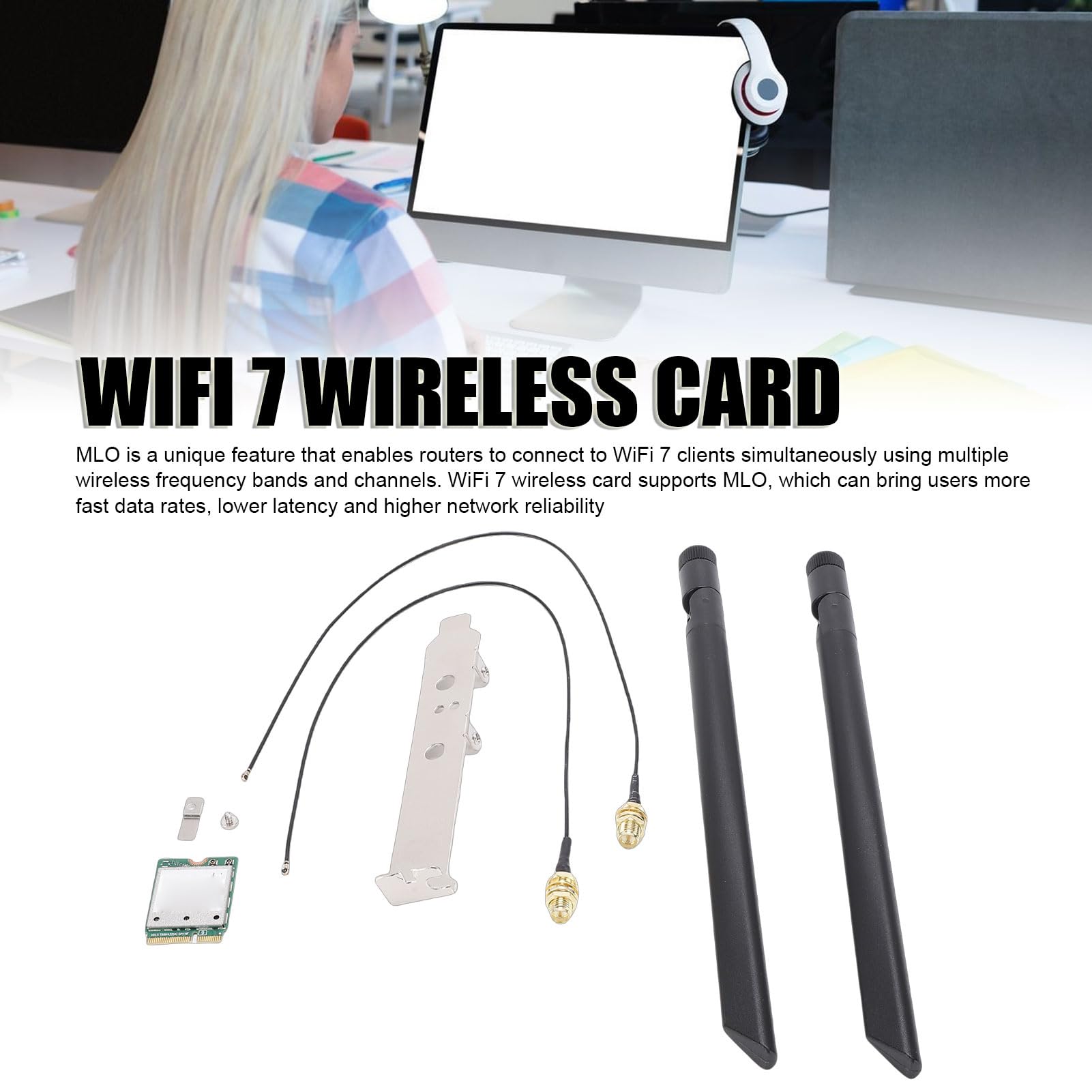 Adattatore Wireless di Rete a 3 Bande Ad Alta velocità per Scheda Wireless WiFi 7 per 11 5,8 Gbps con Doppia Antenna Esterna