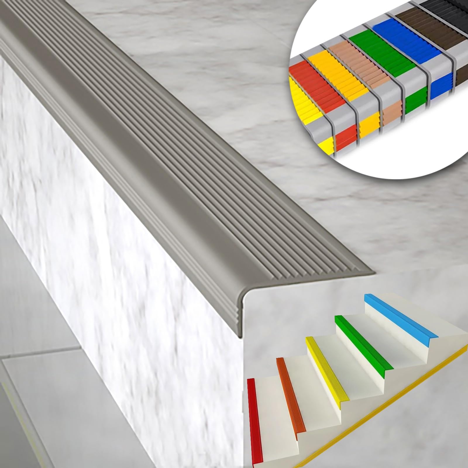 Self-Adhesive Stair Step Transition Strip,Non-Slip Step Edge Protector,Flexible Rubber Stair Edge Protector,indoor stair nosing Guard Strip,Safety Corner Edge Guard Strip,Fire retardant waterproof. (