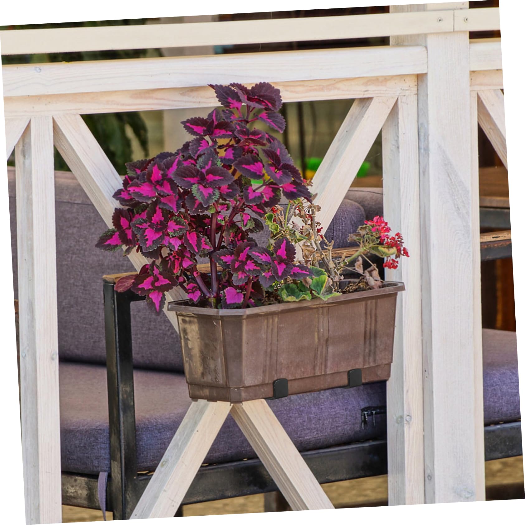 DOITOOL Gartengeländer-blumentopfhalterung Blumenkastenhalter Pflanzgefäßhalter Aus Robustem Eisen Mit Gebogenem Haken Und Rechteckiger Halterung Für Wandpflanzgefäße Fensterbänke Balkone