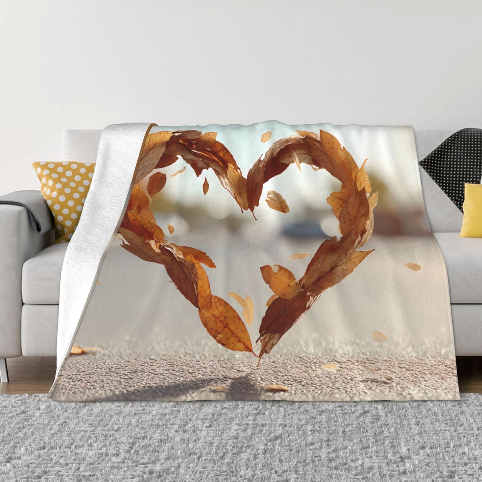 Manta de viaje portátil de 80 x 60 pulgadas, suave, resistente a las arrugas, plegable, exquisito estampado de corazón caído