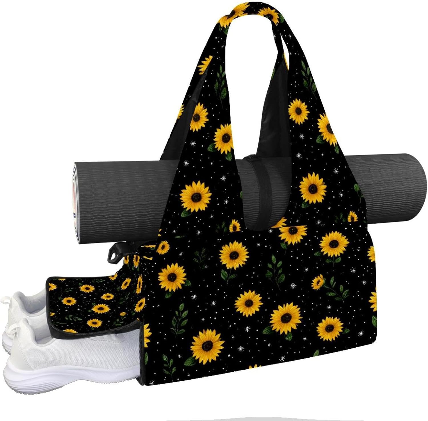 Yoga Mat Bag, Gym Workout Bag with Shoe Compartment, Cactus Flower Pilates Bag for Women, Quick Access Storage Yoga Tote Bag for Sports Travel Office