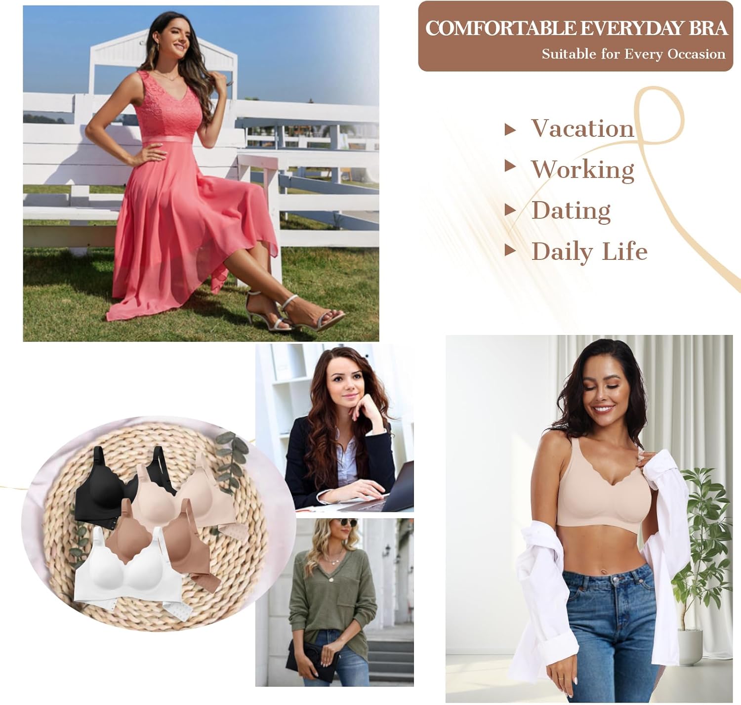 OEAK Womens Wireless Bras Push Up Support Full Coverage Bralettes No Underwire Bra Comfortable Everyday Seamless Tshirt Bras - Image 6