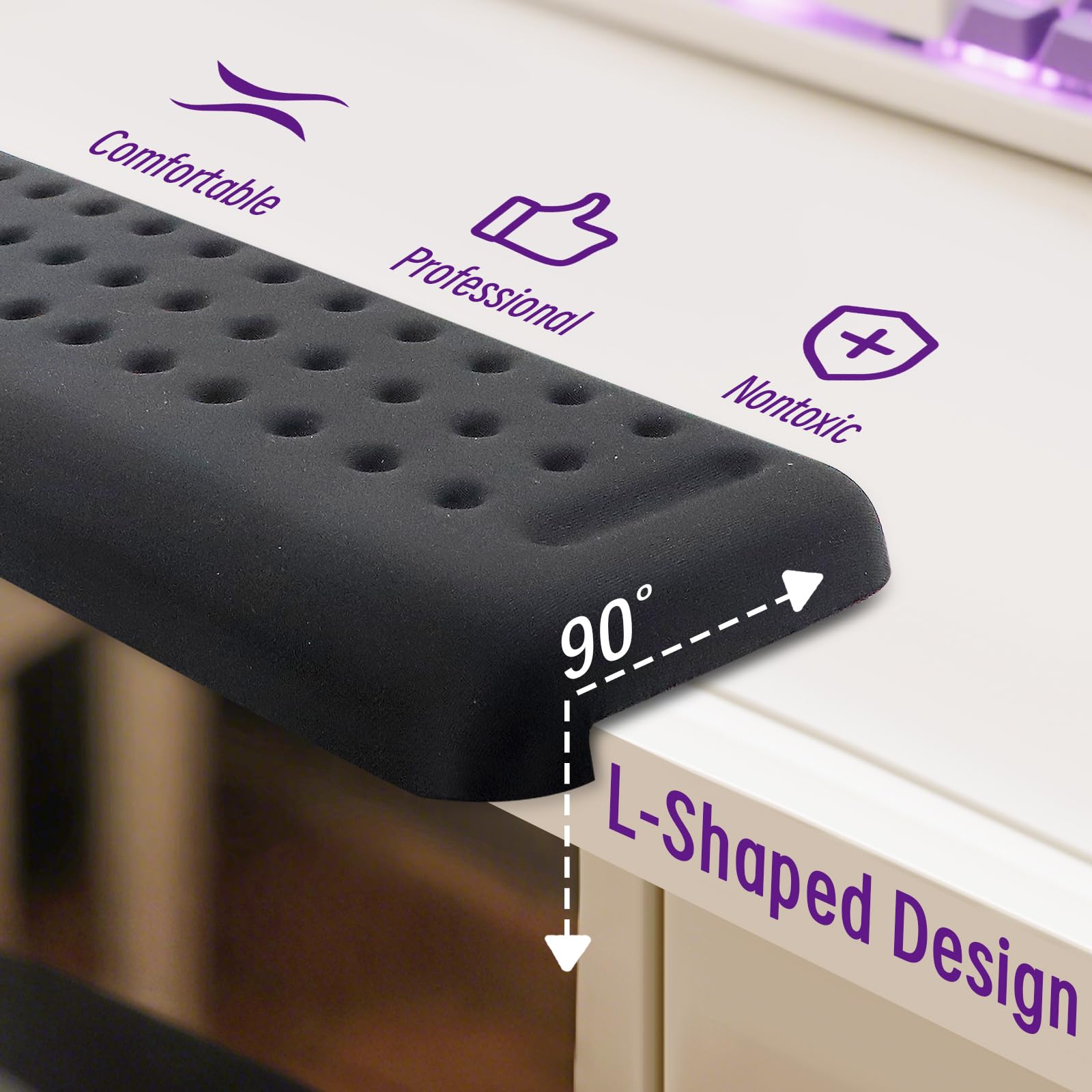 GOEDCH 2 cuscini a forma di L per gomito: ergonomici in memory foam, antiscivolo, a forma di L, per tavolo o scrivania, colore nero