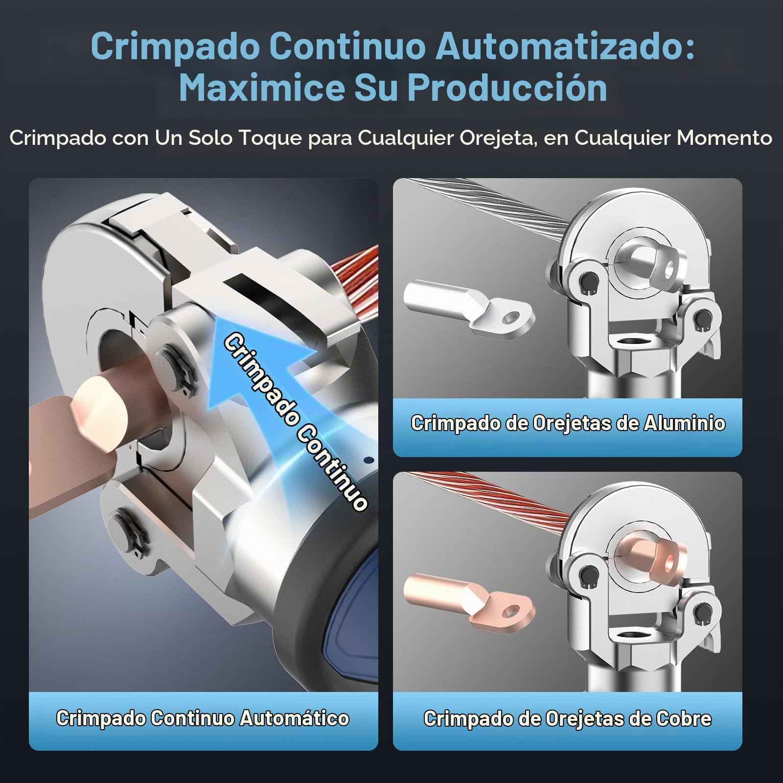 SWANSOFT Herramienta de Crimpado Hidráulico Eléctrica de 6 Toneladas 16mm²-300mm² Crimpadora continua para terminales de Cu/Al con vida útil de 30000 operaciones. Juego completo con 11 dados - 600B