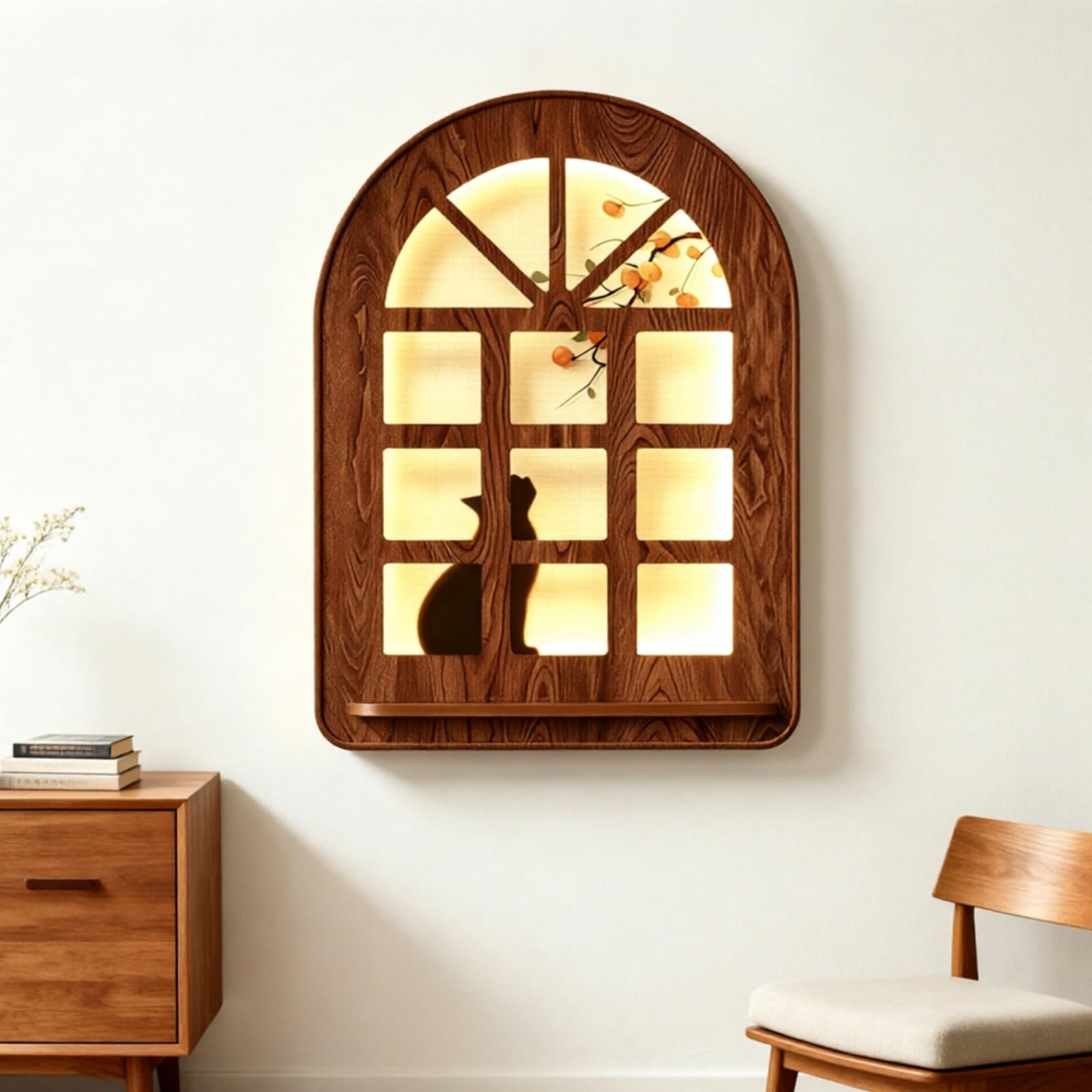 SYXHJTFZ Vintage Cat Window 3D Sandstone Textured Wall Art, Plug In LED Wall Painting Soft Glow Decor For Living Room Entryway Hallway Home Decor(B,60 * 85cm/23.6 * 33.5in)