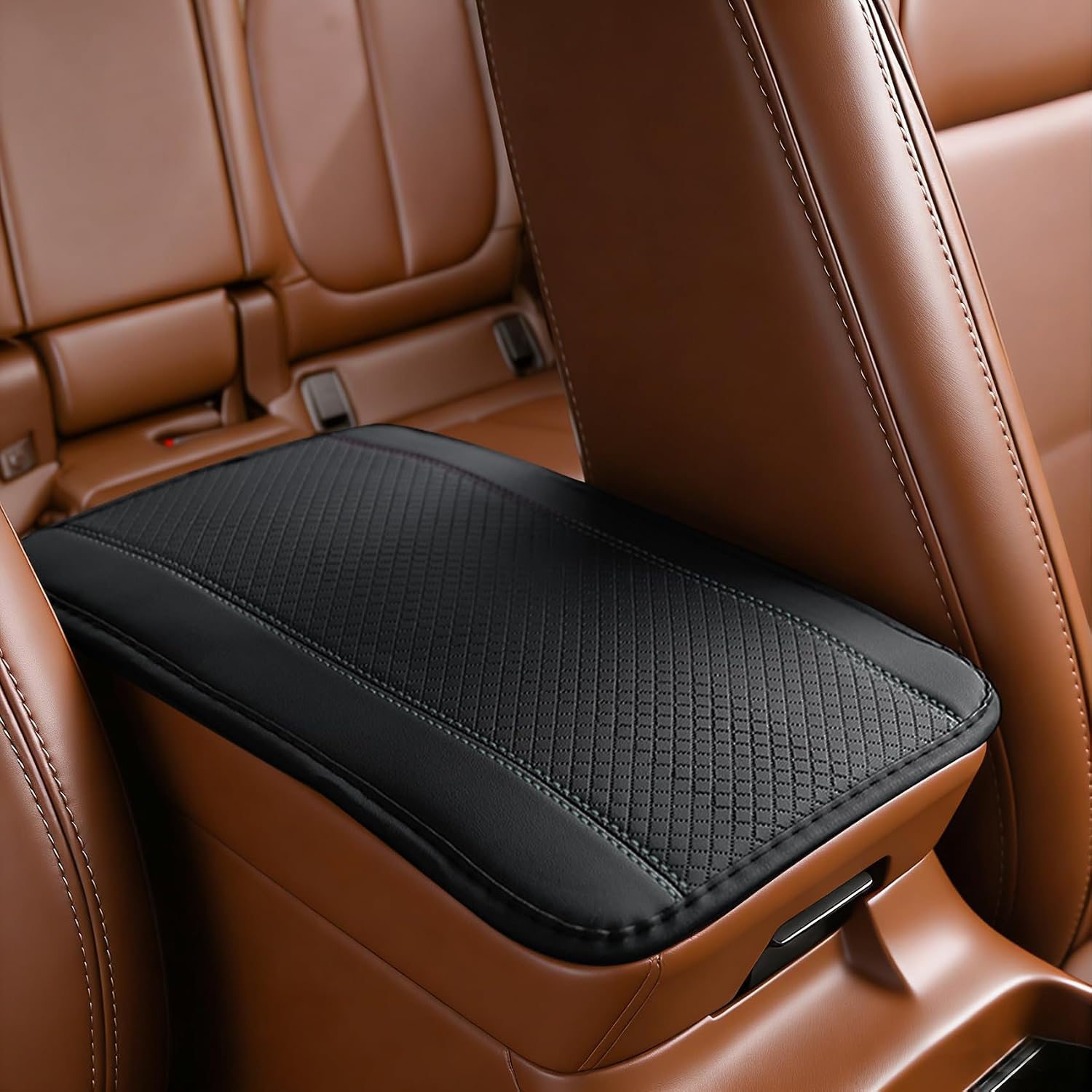 Car Armrest Storage Box Mat, Arm Rest Cover for Car, 7.5" x 12.6" PU Leather Waterproof Auto Armrest Seat Box Cover Protector, Auto Center Console Arm Rest Pad for Most Vehicles (Black Grey)