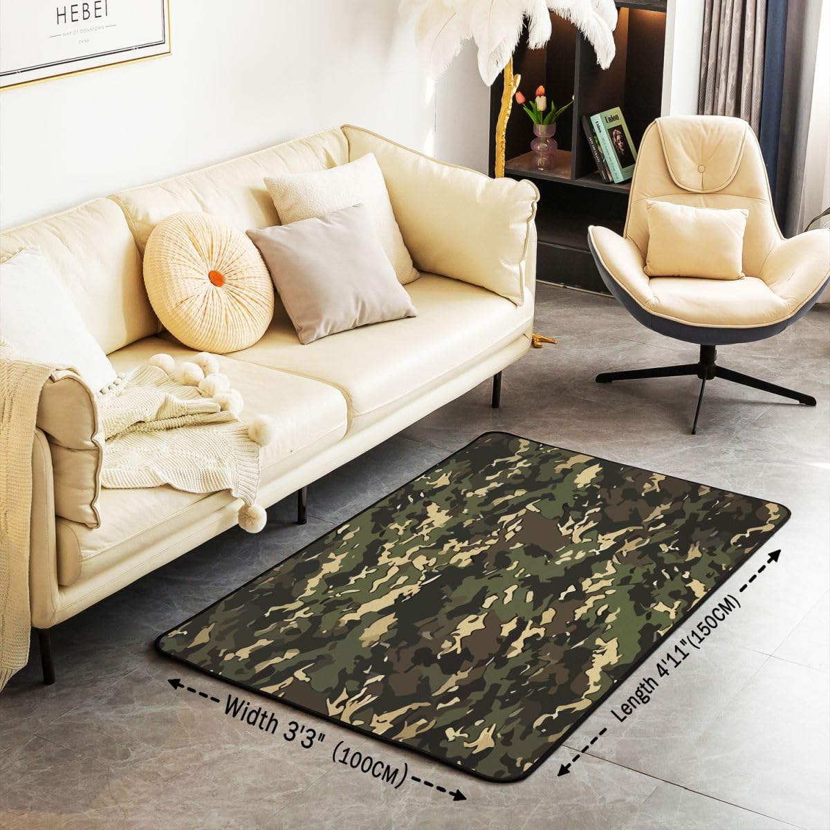 Tapis Salon 150x200cm Militaire Army Tapis Chambre Exterieur Intérieur Camouflage Camo Antidérapant Doux Militaire Style pour Salon Et Chambre Lavable