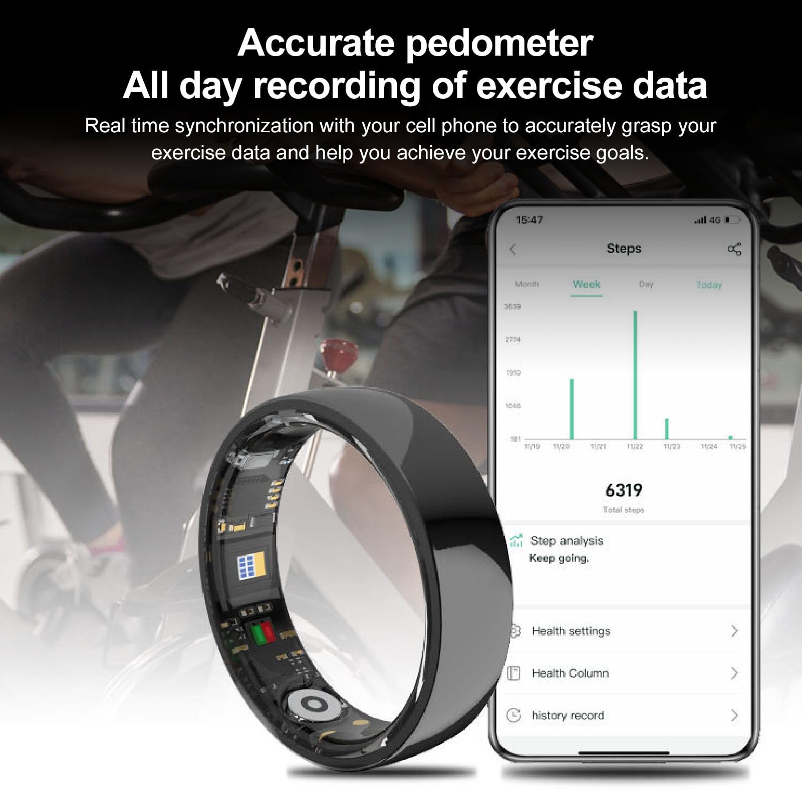 Anneau Intelligent NFC, Bague de Tracker de santé avec Mode Multi-Sport, Podomètre, Résistance à l'eau IP68 pour Un Usage Quotidien