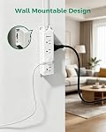 Barre de puissance du protecteur de surpression - 10FT Cord d'extension, 12 Largement espacés de plusieurs sorties, montage mural, 3 Extendeur de sortie latérale, Plug plat pour le bureau d'accueil
