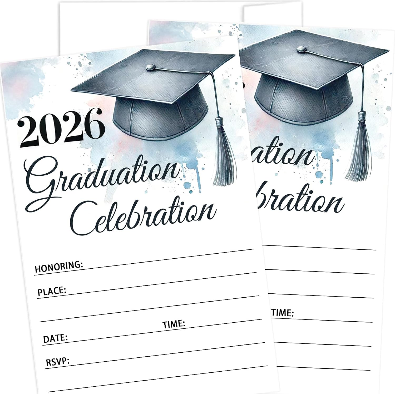 20 Pack 4x6 Inches Graduation Invitation with Envelopes, 2026 Watercolor Grad Design, Party Invites with Place, Date, Time, RSVP for College, Junior, High School, University, Masters Grad Celebration
