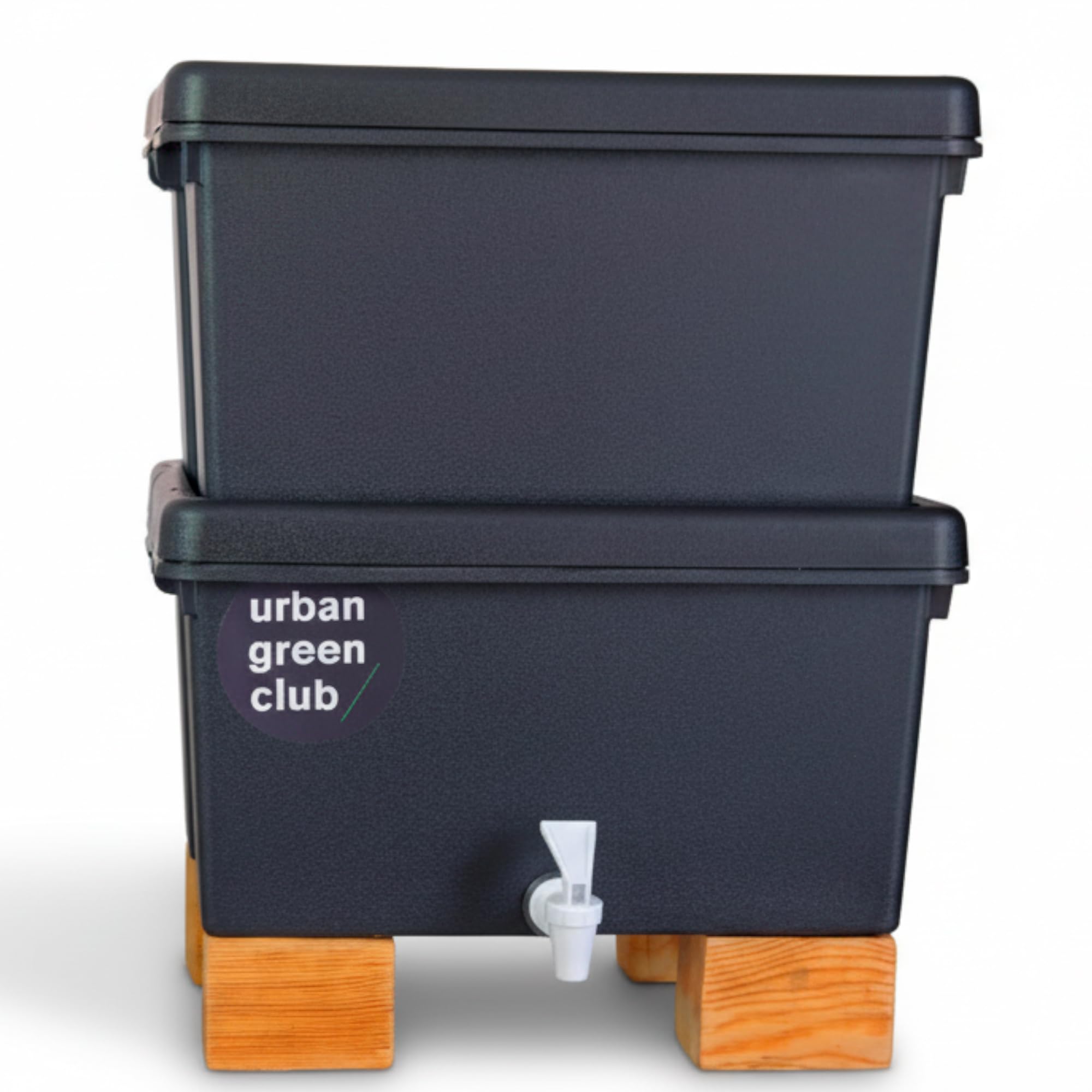 Lombricompostera Domestica 32L de Plastico Reciclado con Grifo Vermicompostaje Natural para Restos Organicos Cocina Balcon Terraza Compostaje Limpio con Diseño Compacto Fabricada en España