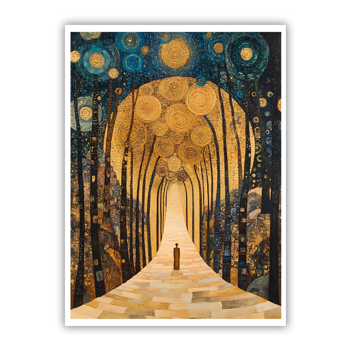 Oshionarte Canvas Painting Wall Mural Print Gustav Klimt Style Print Starry Night Forest Trees Painting Mystic Forest Poster Home Decor 70X91cm Frameless