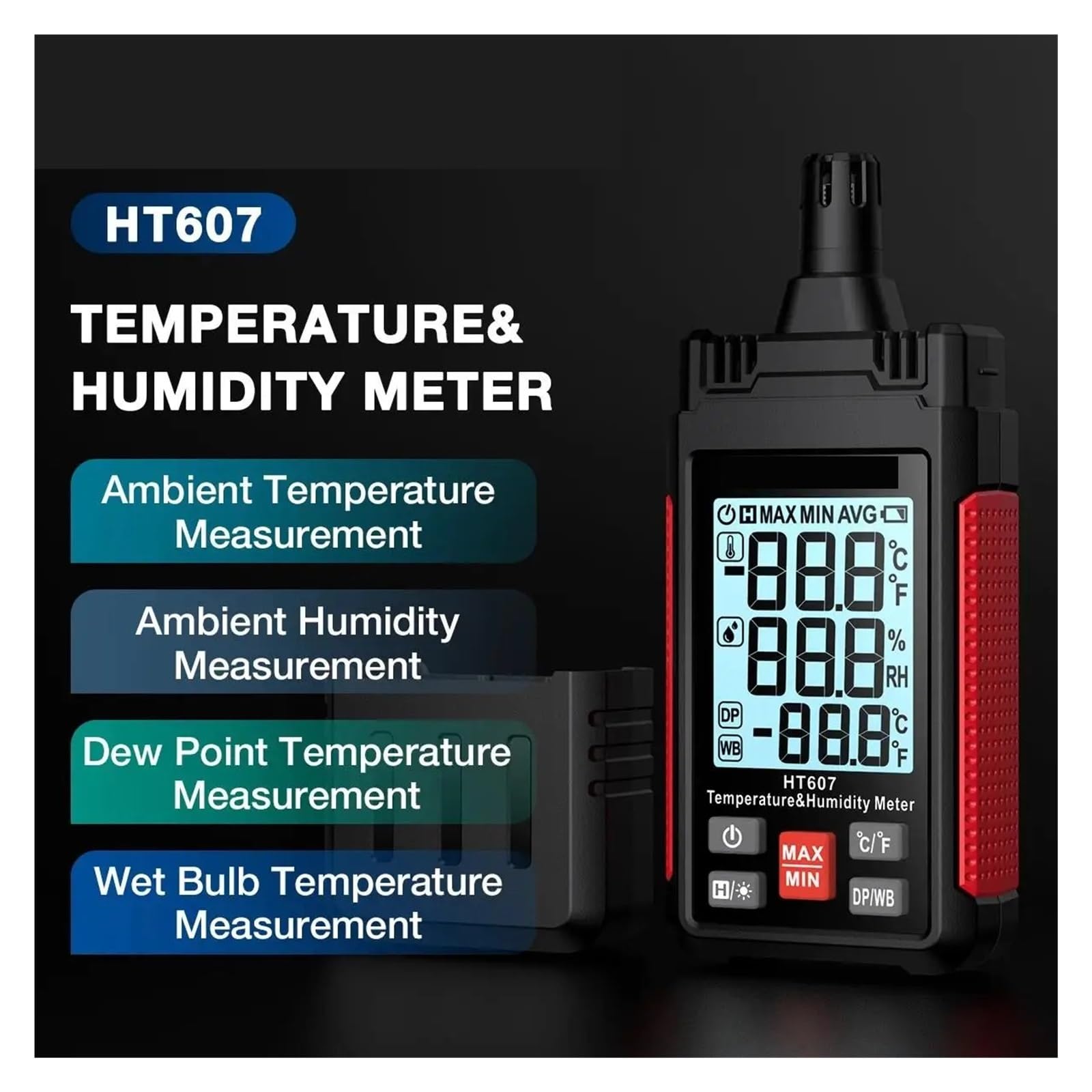 Misuratore di Temperatura e umidità Digitale Igrometro precisione con misuratore del Punto Ambiente LCD e avvisi