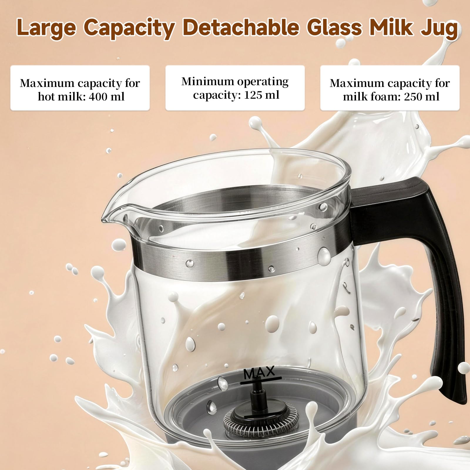 Espumador de Leche Eléctrico, Calentador de Leche 4 en 1 para Espuma Caliente y Fría, Silencio Apagado Automático Espumador Leche Electrico para Latte, Cappuccino, Chocolate Caliente