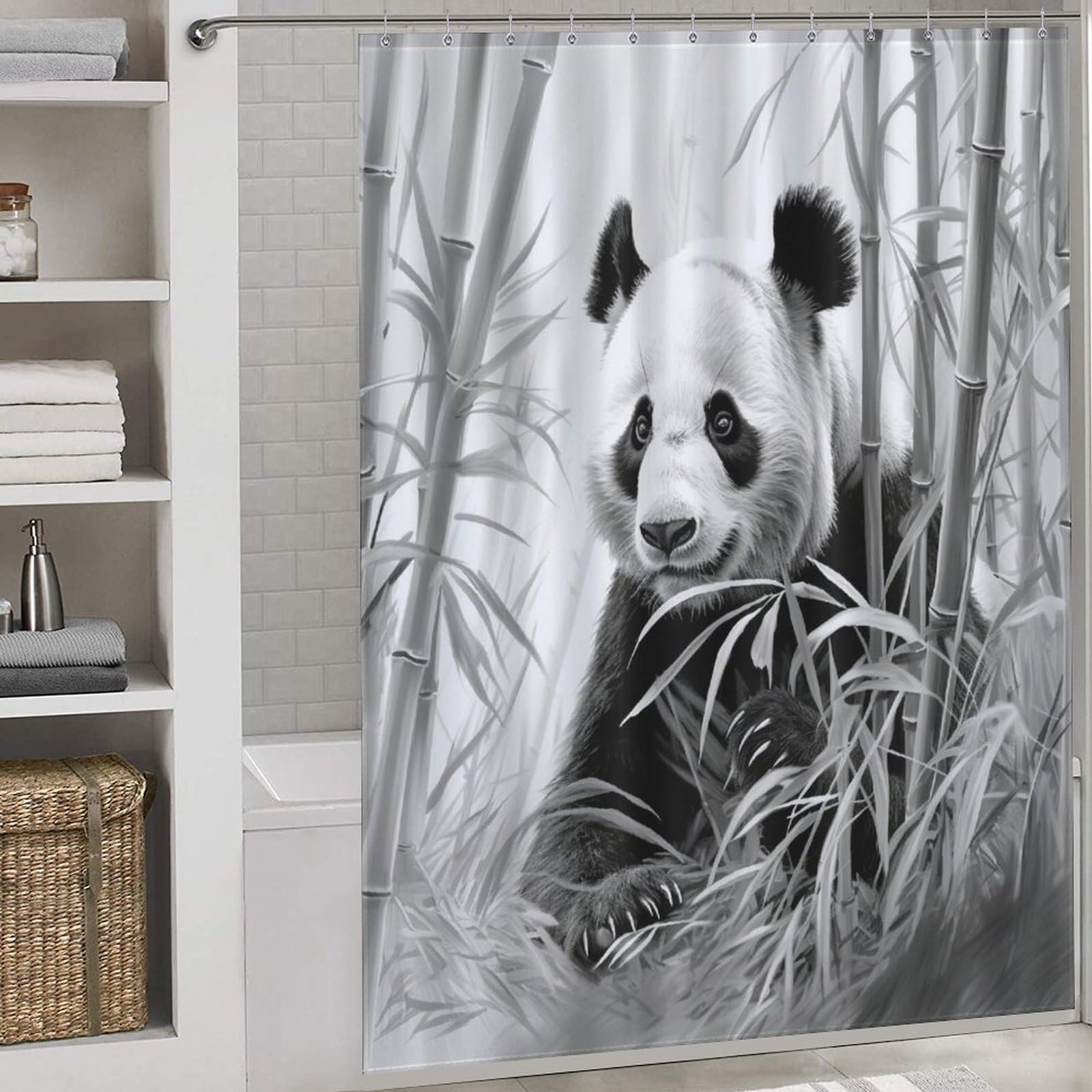 Rideau de douche anti éclaboussures lavable motif panda tissu