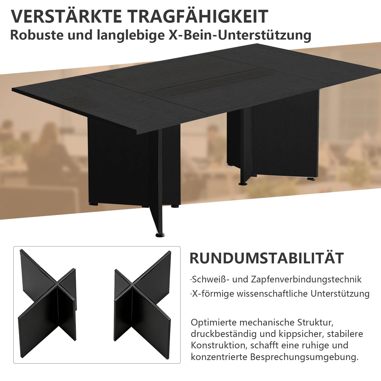 Modularer Konferenztisch Erweiterbar, Großer Besprechungstisch für 4-12 Personen, Schreibtisch Büro Tisch für Konferenzraum, Schulungsraum und Arbeitsplatz