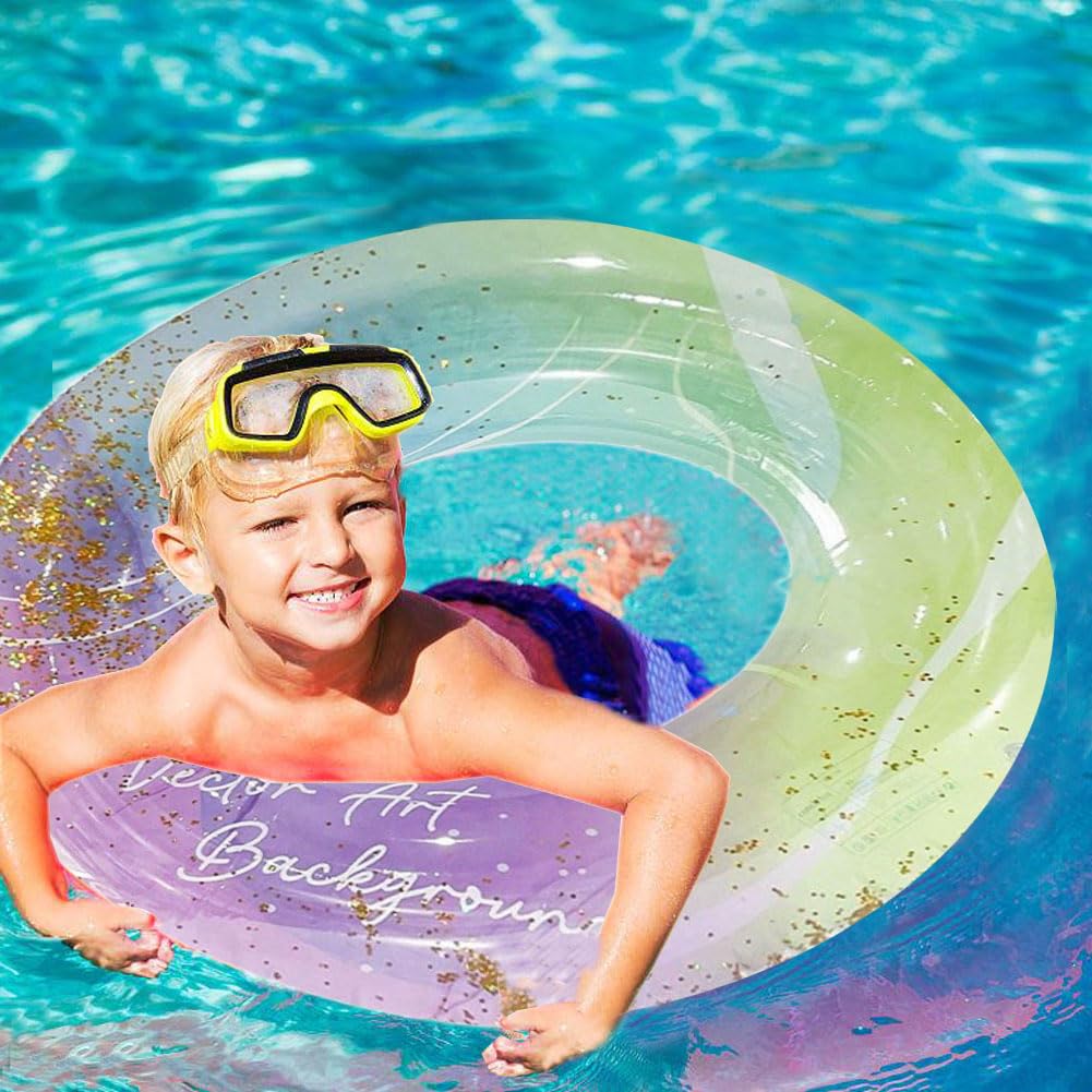 YOBOKO Thick Swimming Ring for Girl Boy Kid Children Colorful Inflatable floating Ring Sparkling Swimming Circle Pool Floats Durable Underarm Swim Ring for Adult Women Men (Colorful - Image 4