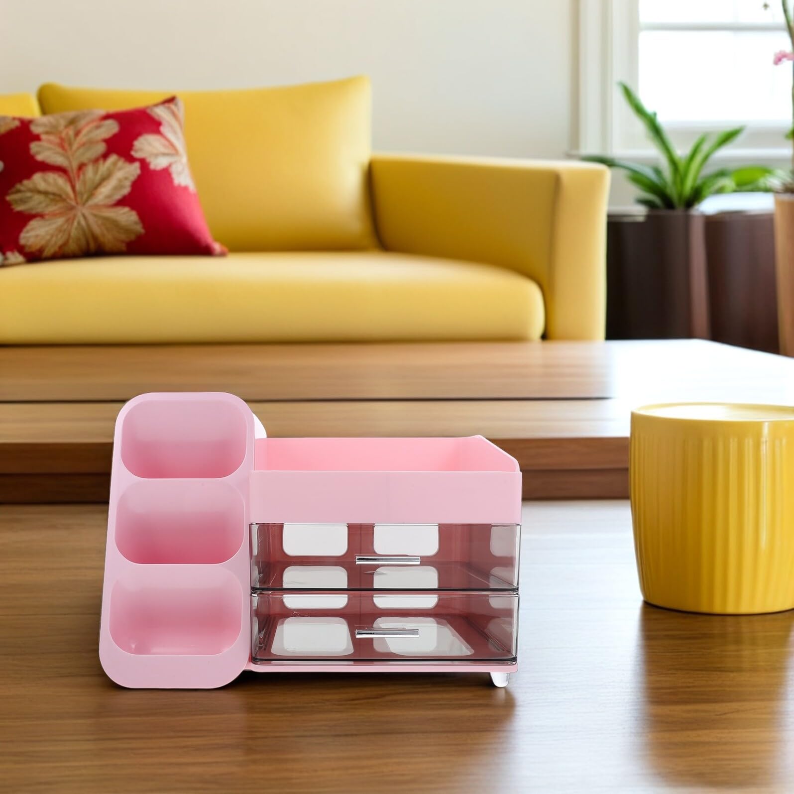 Organizzatore per Trucco da Banco Cassetti Rosa Contenitore Multifunzionale per Cosmetici e Pennelli Organizer per Piano di Lavoro e Mobiletto Bagno Portaoggetti per Camera da